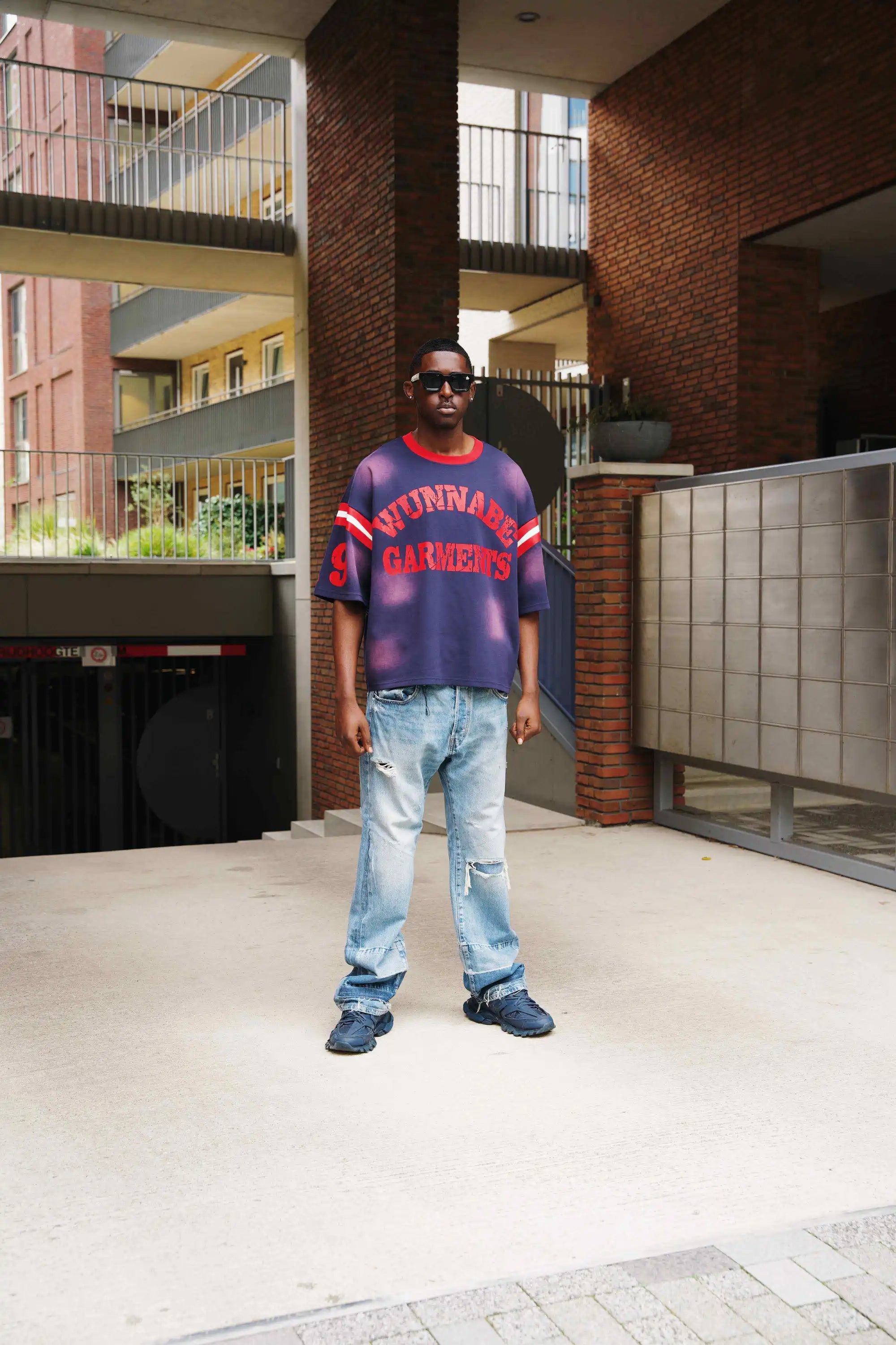 WUNNABE CROPPED BOXY T-SHIRT - BLUE